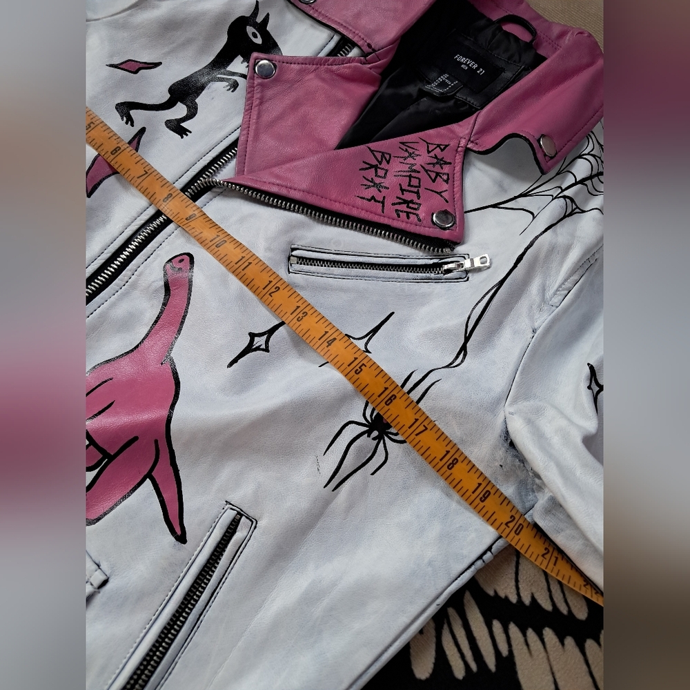 SOLD @MARKET  Fun kawaii goth custom hand painted OOAK faux leather jacket - Picture 13 of 15